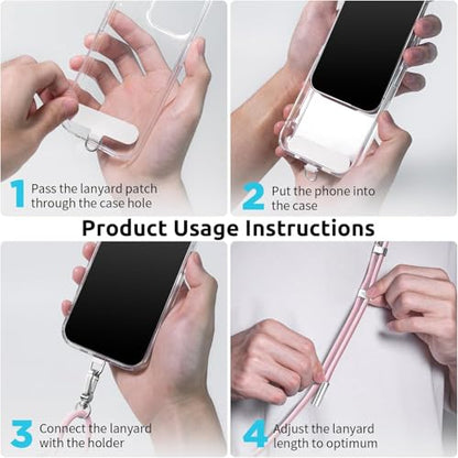 2-in-1 Phone Lanyard USB-C Charging Cable, 60W Fast Charge Braided Crossbody Strap, Adjustable Anti-Lost Cord - color: Pink