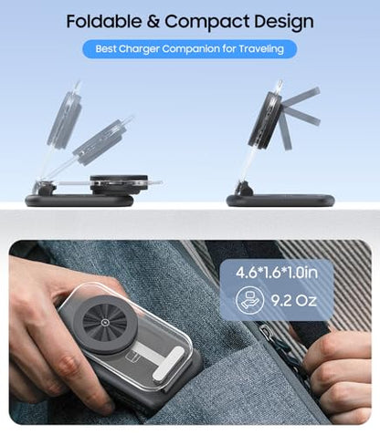 Meifigno 3 in 1 Magnetic Wireless Charging Station for Samsung, Foldable MagSafe Charger Stand with Switchable Night Light for Galaxy S26/S25/Z Fold 7, Watch Charger for Galaxy Watch Ultra 8, for Buds