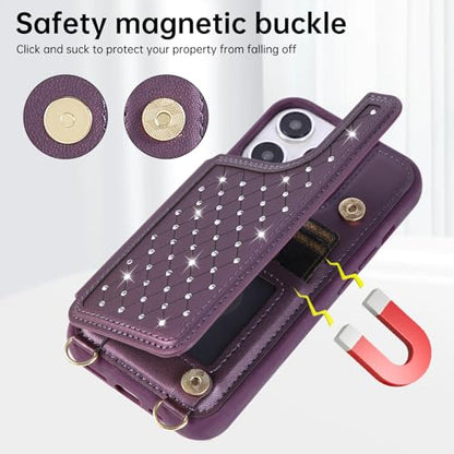 Crossbody Wallet Case for iPhone 12 Pro Max(6.7") with Detachable Strap - PU Leather Flip Folio with Card Slots & RFID Blocking, Sparkling Diamond Accents-Lavender - color: Lavender, size: iPhone 12 Pro Max(6.7")
