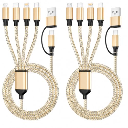 4 in 2 Multi Charging Cable, USBA/C Universal Charging Cords 2 Pack 5FT - color: Gold