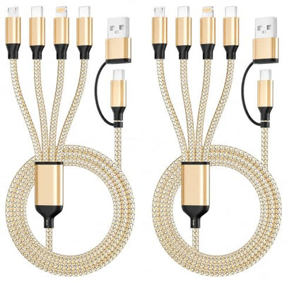 4 in 2 Multi Charging Cable, USBA/C Universal Charging Cords 2 Pack 5FT - color: Gold
