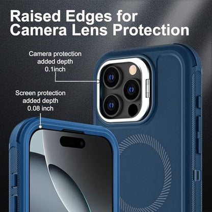 YKHJKLEC for iPhone 16 Pro Case, Military Grade 3 in 1 Heavy Duty Shockproof/Drop Proof/Dust Proof with Kickstand Case, with 2 x Tempered Glass Screen Protector & 1 x Wrist Strap (ZJ-Navy Blue) - color: ZJ-Navy Blue