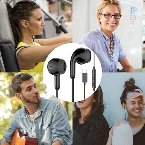 USB C Earbuds Headphone for iPad 10th Gen for iPhone Duo 18 Pro 17 15 Black - color: Black