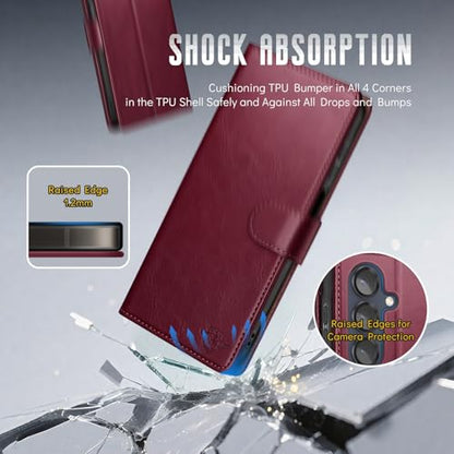 Wallet Case for Samsung Galaxy S25 5G, Wine Red | RFID-Blocking Card Holder, Kickstand, Magnetic Closure, PU Leather Folio Flip Cover, Protective Women Men Cases - color: Wine Red, size: Samsung Galaxy S25