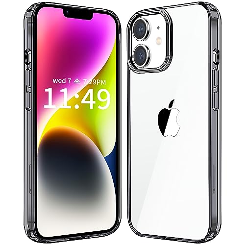 JJGoo Compatiable with iPhone 14 Case Clear, Transparent Shockproof Phone Case, Slim Anti-Scratch Hard PC Back Protective Cover Bumper, Transparent Black - color: Transparent Black