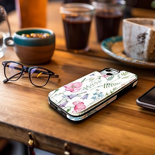 uCOLOR for iPhone 13/14 Wallet Case with Card Holder Pink Flowers | PU Leather RFID Blocking for Women Men Magnetic Clasp Kickstand - color: Pink Flowers
