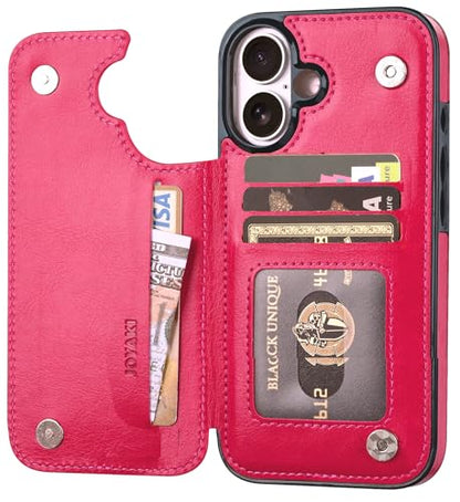 Wallet Case Compatible with iPhone 16 Plus 6.7”, Slim Protective Case with Card Holder,Premium PU Leather Kickstand Card Slots Case with Double Magnetic Clasp-Rosered - color: Rosered, size: iphone 16 Plus 6.7"