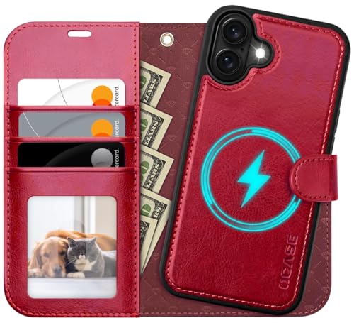 OCASE for iPhone 17 Detachable Wallet Case with Card Holder, 2 in 1 PU Leather Flip Folio with RFID Blocking Stand Wrist Strap Shockproof Phone Cover 6.3 Inch 2025, Red - color: Red, size: iPhone 17