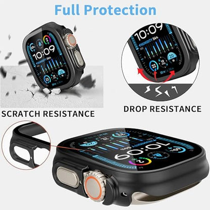 Smiling 2 Pack Case Compatible with Apple Watch Ultra 3(2025)/ Ultra 2 /Ultra 49mm with Tempered Glass Screen Protector, Hard PC Case Scratch-Resistant Overall Protective Cover - Black - color: Black, size: 49mm