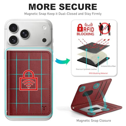TUCCH for Magsafe Wallet, 6 Card Holders with RFID Blocking, Dark Red | for iPhone 17/17e/16/15/14/13/12 Pro/Pro Max/Plus, Clear ID Window, Magnetic Closure, PU Leather - color: Dark Red