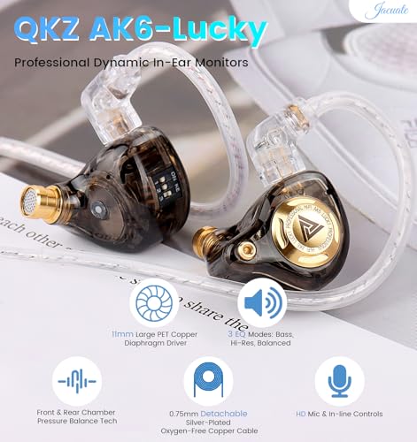 Wired Gaming Earbuds with Mic, 11mm Dynamic Driver HiFi in Ear Monitors, 3-Way Adjustable Tuning Switch Detachable Cable IEM Earphones, Deep Bass Noise Isolating Headphones for Musician Game PC Laptop - color: Black