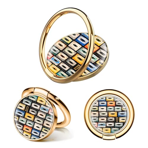 Cell Phone Ring Holder, Cute Phone Ring Grip Stand, 360°Rotation Funny Metal Kickstand Finger Grip Cute Colorful Cassette - color: Cute Colorful Cassette