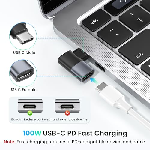 RUXELY USB C 90 Degree Adapter 3Pack,PD 100W 40Gbps Right Angle Extender