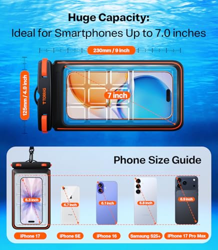 TORRAS IPX8 Waterproof Phone Pouch Floating, Underwater Touch Screen, Black | Waterproof Phone Case with Lanyard, Universal Dry Bag, Fits iPhone & Samsung, Snorkeling, Beach, Cruise, Travel, 7.0 Inch - color: 1 Pack-Black