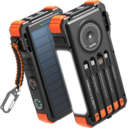 BLAVOR Solar Power Bank 20000mAh, Wireless Charger for Phones & Apple Watch - color: Orange