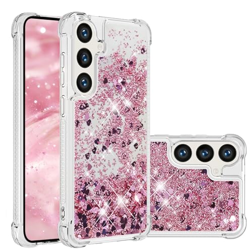 LEMAXELERS for Samsung Galaxy S26 Bling Glitter Case. YBL Rose Gold | Cute Floating Quicksand Shockproof Protective, Sparkle Soft TPU for Women Girls Phone Cover for Galaxy S26 - color: Love-7, size: S26