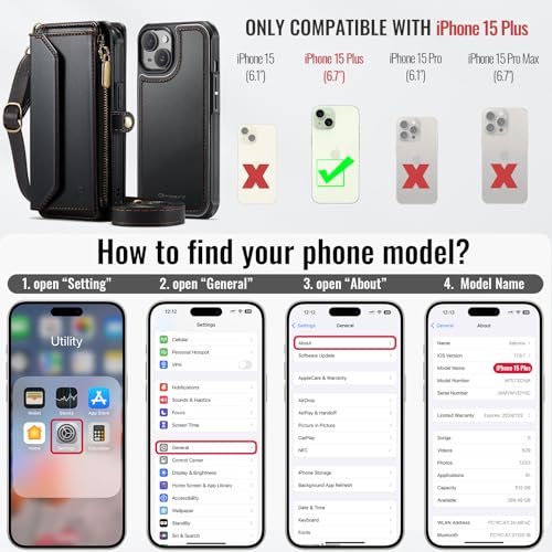Strapurs for iPhone 15 Plus Magnetic Detachable Wallet Case, Black - color: (Detachable with Magsafe)-Black, size: iPhone 15 Plus - 6.7"