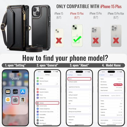 Strapurs for iPhone 15 Plus Magnetic Detachable Wallet Case, Black - color: (Detachable with Magsafe)-Black, size: iPhone 15 Plus - 6.7"