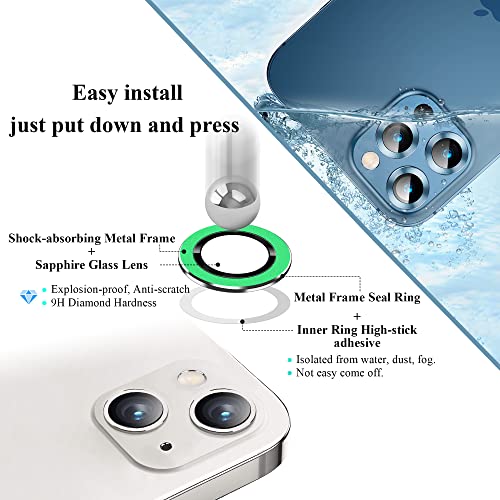 Bling Luminous Camera Lens Protector Compatible for iPhone 13(6.1")/13 Mini(5.4") Ultra Thin/Clear Tempered Glass [Anti-Scratch][Shatter/Water/Fog-Proof] Metal Cover -Luminous Green(Set of 2) - color: Luminous Green