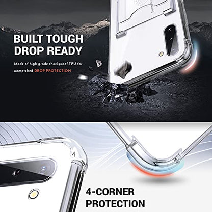 Shields Up for Samsung Galaxy Note 10 Case with Card Holder Stand, Clear | Minimalist Wallet Case, 3 Card Slots, 360° Rotation Ring Stand/Kickstand, [Drop Protection] Slim Protective Cover - size: Galaxy Note 10