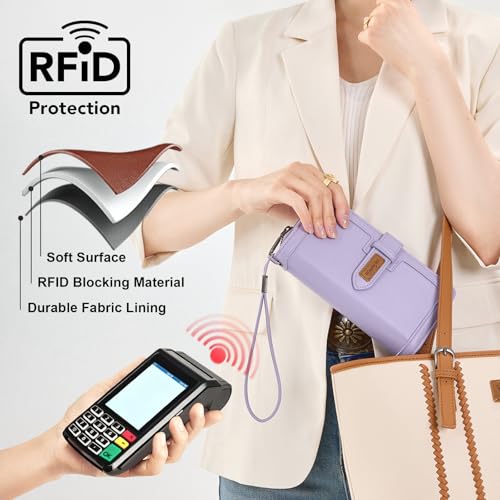 X Wrangler Women's Wallets Bifold Wristlet Wallets for Women Large Capacity Credit Card Wallet with ID Window - color: Purple
