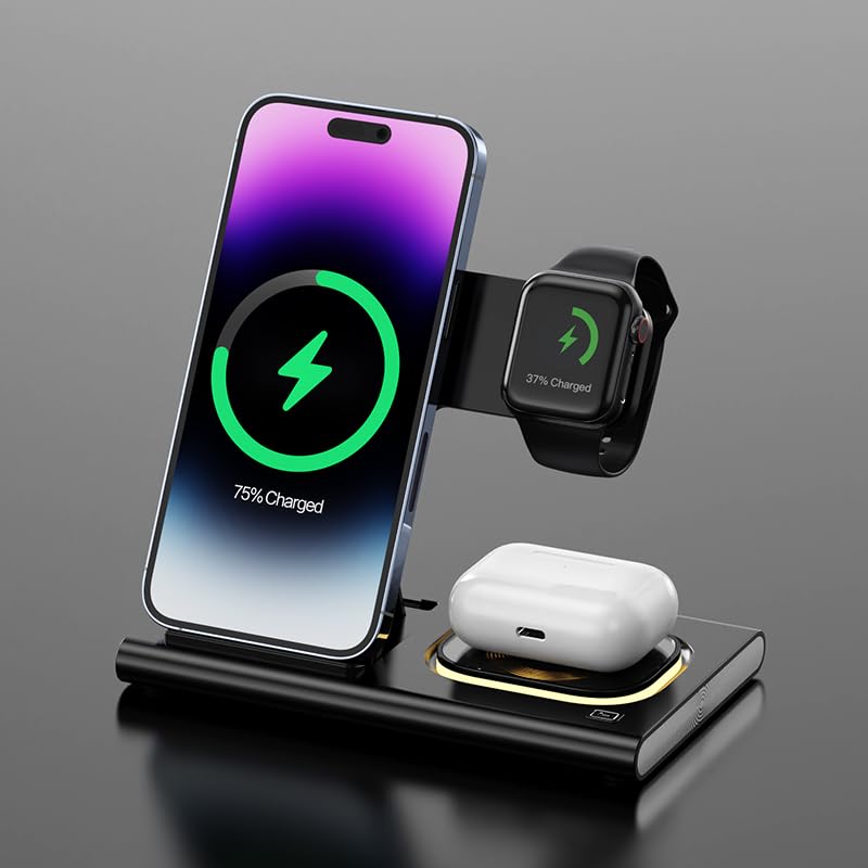 Wireless Charging Station for Samsung Smartphones, Smartwatches and Earbuds, 3-in-1 Wireless Charger Phone Holder for Samsung Phones Galaxy Watch 7/5/4/3 Watches Headphones AirPods Gen 3/2/1