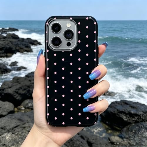 Pink Polka Dot Phone Case for iPhone 17 ProMax 16 Pro 15 14 13 12 for Samsung 26 Ultra Plus 25 24 Double Layer Protective Shockproof Smartphone Cover Black Color (Black, iPhone 16 Plus)