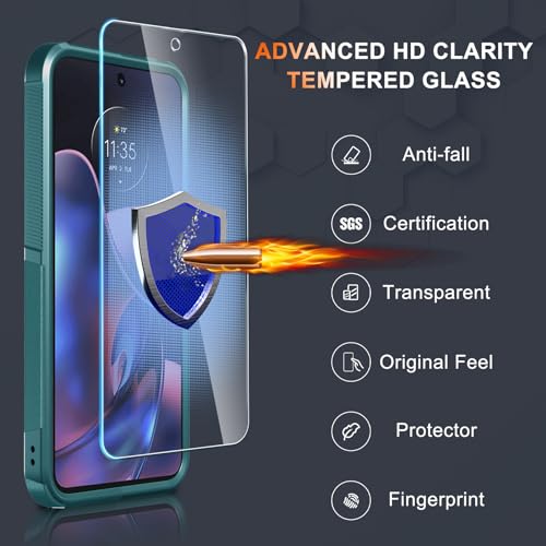 Case Compatible with Moto G 5G 2024, Full Body Heavy Duty Rugged Shockproof Protective Phone Cover with Lanyard Strap, Tempered Glass Screen Protector, Dark Green | with Tempered Glass Screen Protector+Lanyard Strap,Rugged Shockproof Protective Phone Case