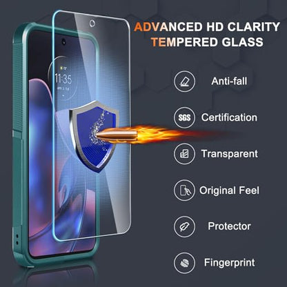 Case Compatible with Moto G 5G 2024, Full Body Heavy Duty Rugged Shockproof Protective Phone Cover with Lanyard Strap, Tempered Glass Screen Protector, Dark Green | with Tempered Glass Screen Protector+Lanyard Strap,Rugged Shockproof Protective Phone Case