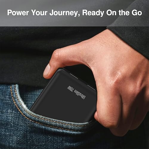 UltraSlim 70W GaN II Dual USB-C PD Wall Charger - Compact Flat Plug Adapter with Foldable Design, Intelligent Power Allocation & Fast Charging for Laptops & Phones - Black - color: Black