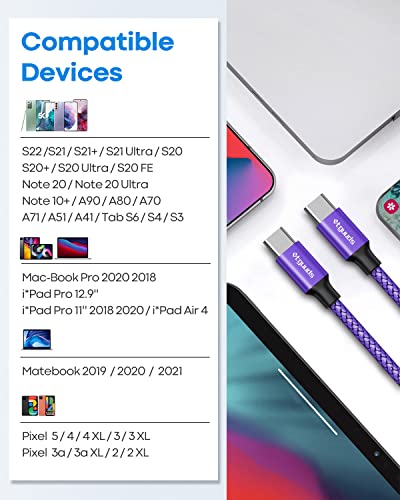 etguuds USB C to USB C Cable 1ft, 2-Pack 60W C to C Cable Fast Charging - color: Purple, size: 1ft