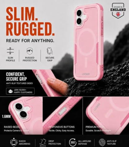 LOOXER® Heavy Duty Rugged Magnetic Case for iPhone 17 (6.3”) | Military Grade Shockproof Protection,MagSafe Compatible+ Tempered Glass Included (Pink, 17) - color: Pink, size: 17
