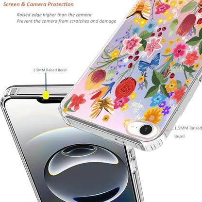 for iPhone 17e & 16e Case: Slim Clear Matte Cute Flowers Floral Design for Girls Women Military Grade Drop Protection TPU Bumper Shockproof Silicone Phone Cover (Garden Rose) - color: Wild Flower