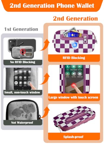 takyu Phone Strap Crossbody with Detachable RFID Wallet - color: Purple White Checkered