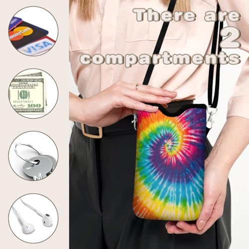 Universal Phone Sleeve Pouch with Crossbody Strap 7.6 X 4.3 Inches Shockproof Water Resistant Mobile Protection Bag-Tie Dye Neoprene Phone Pouch Bag - color: Tie Dye-Phone Pouch