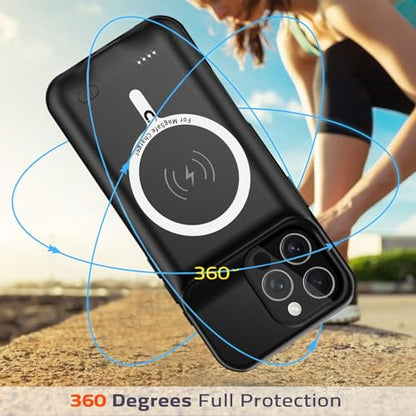 Battery Case iPhone 16 Pro, Upgraded 10000mAh Rechargeable Portable Extended Battery Pack Supported Qi Wireless Charging Case Compatible with iPhone 16 Pro (6.3 inch) Charger Power Bank (Black) - size: iPhone 16 Pro (6.3 inch)