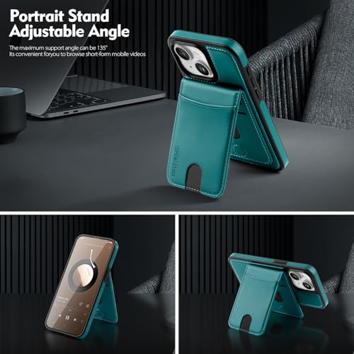 Shieldtop Compatible with MagSafe iPhone 14 Wallet Case,Blue Green | 2 in 1 Detachable Magnetic,Credit Card Holder Slots,RFID Blocking,PU Leather,Kickstand,Flip Folio Phone Cover for Men & Women - color: Blue Green, size: iPhone 14 6.1"