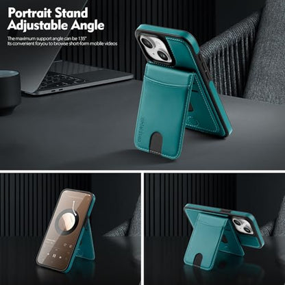 Shieldtop Compatible with MagSafe iPhone 14 Wallet Case,Blue Green | 2 in 1 Detachable Magnetic,Credit Card Holder Slots,RFID Blocking,PU Leather,Kickstand,Flip Folio Phone Cover for Men & Women - color: Blue Green, size: iPhone 14 6.1"