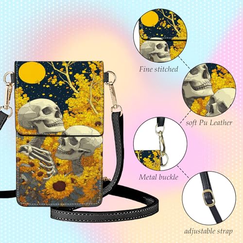 Small Crossbody Bags for Women Touchscreen Cell Phone Bag Cross Body Purses with adjustable Strap,Gifts For Teenage Girls - color: Skeletons In Sunflower Garden
