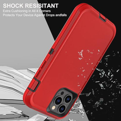 YKHJKLEC for iPhone 12/12 Pro Case, Military Grade 3 in 1 Heavy Duty Shockproof/Drop Proof/Dust Proof with 2Pcs Tempered Glass Screen Protector (Red/Black) - color: Red/Black