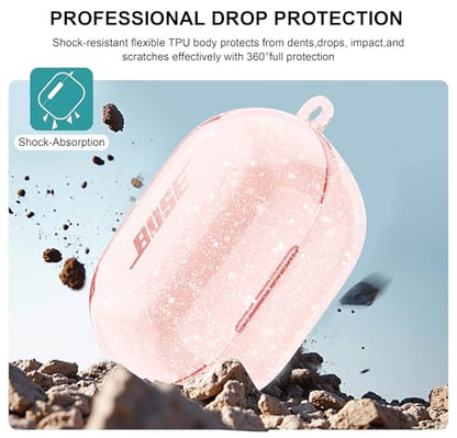 Aircawin for Bose New QuietComfort Earbuds Case Clear Glitter 2024 - color: Clear Pink Glitter