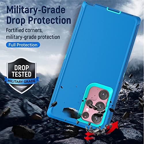 YmhxcY for Galaxy S22 Ultra Case with Self Healing Flexible TPU Film[2 Pack] and Lens Protective Film[2 Pack], Heavy Protection Cover for Galaxy S22 Ultra （6.8“）-Blue and Turquoise - color: Blue and turquoise