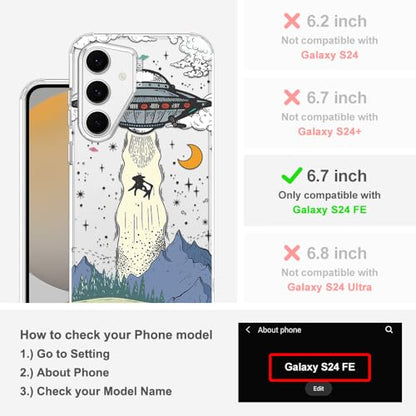 MOSNOVO Case for Samsung Galaxy S24 FE, [Buffertech 6.6ft Military-Grade Drop Protection] [Anti Peel Off Tech] Clear TPU Bumper Phone Case Cover Design - UFO - color: Clear - UFO, size: Samsung Galaxy S24 FE