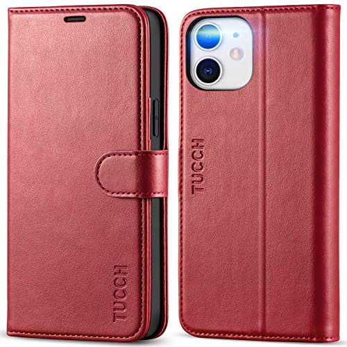TUCCH Case Wallet for iPhone 12/12 Pro 6.1", RFID Blocking Folio, Dark Red | 3 Card Holders, Kickstand, PU Leather, Magnetic Closure, Shockproof TPU Shell, Protective Flip Cover - color: Dark Red