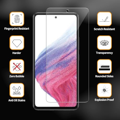 3 Pack for Samsung Galaxy A53 5G /A52 /A51 /A51 5G UW Tempered Glass Screen Protector, Scratch-Proof, Bubble-Free,HD Transparent, 9H Hardness,Bubble Free,Case Friendly - size: Galaxy A53 5G /A52 / A51