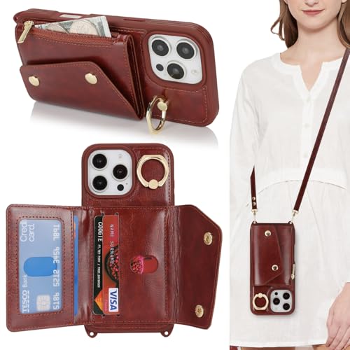 Lipvina Crossbody Wallet Case for iPhone 16 Pro,Dark Brown - color: 06-Dark Brown, size: iPhone 16 Pro 6.3"