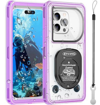 Waterproof Phone Case, Underwater Phone Cases for Snorkeling, IPX8 Diving Case, 360 Full Body Protection for iPhone 16 Pro Max/15/14/Galaxy S24, Up to 6.9 Inch, Beach Cruise Essentials (Purple) - color: Purple