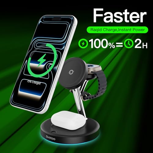3 in 1 Mag-Safe Wireless Charger Stand for iPhone Apple Watch AirPods - color: Black