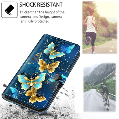 Case Wallet for Motorola Moto G Power 5G 2024, Green Butterfly | Kickstand, 3 Card Holder, Shockproof TPU Interior Shell, PU Leather, Magnetic Flip Cover, Lanyard Strap - color: Pic:02