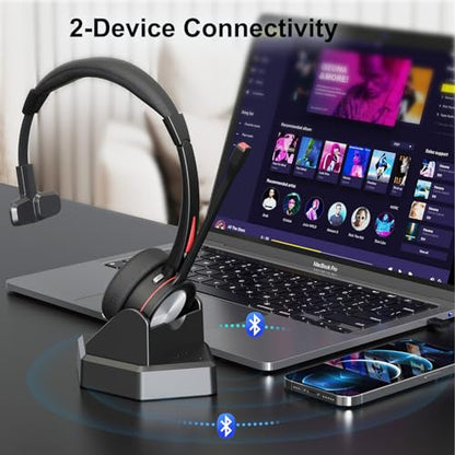 Bluetooth Headset with Microphone Noise Cacenling, Mono Wireless Headset with Mic & Mute Button, 40 Hrs Working Time, Bluetooth Office PC Headset for Call Center Work Laptop Teams Meeting